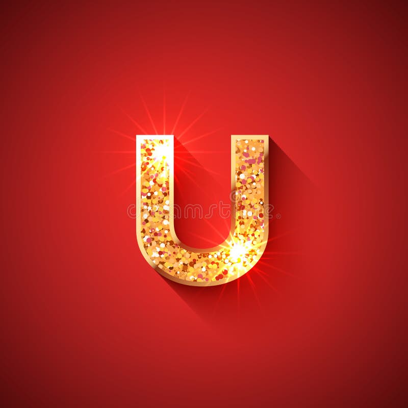 红色背景中闪亮的金字母u 皇族释放例证