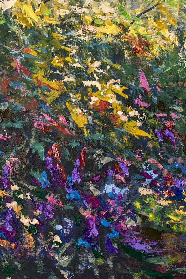 红蓝紫抽象花卉美丽背景 — 油画调花刀花景 库存例证 红蓝紫抽象花卉美丽背景 — 油画调花刀花景 库存例证