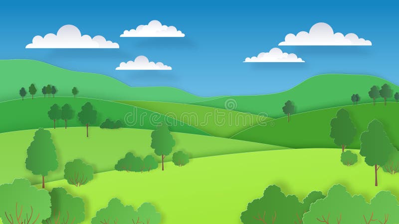 纸被削减的风景 自然青山领域山和森林，纸艺术农村场面 传染媒介生态背景 皇族释放例证