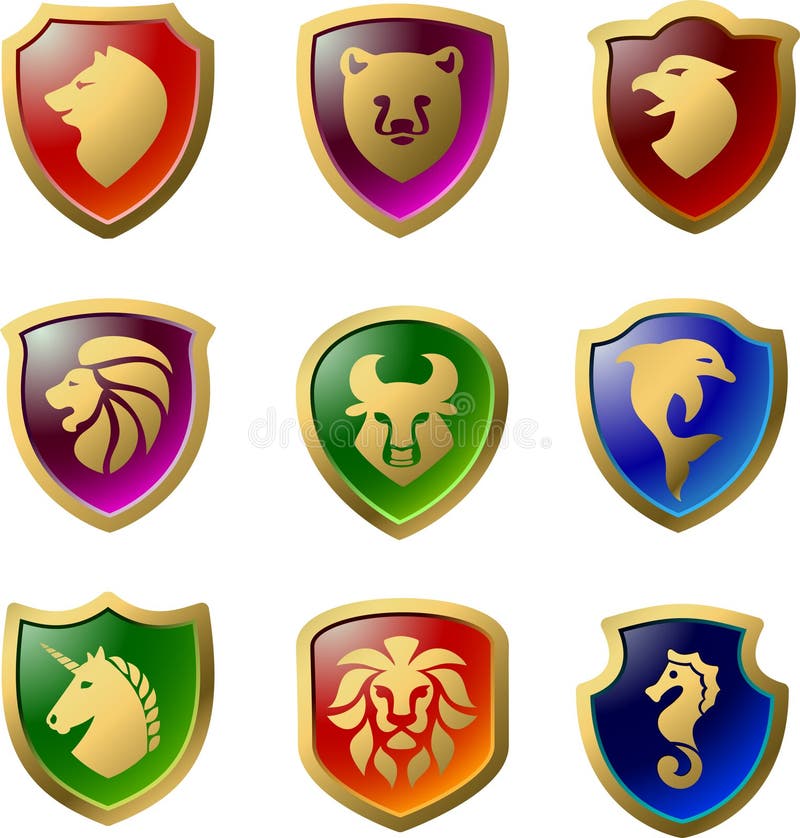 Heraldic shields, animals simbols, color elements. Heraldic shields, animals simbols, color elements