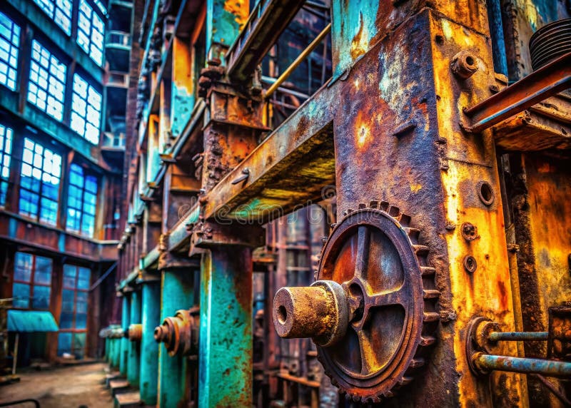 纽约工厂宏观摄影展示锈迹斑斑的金属城市腐烂和抽象的工业纹理的复杂细节 库存例证