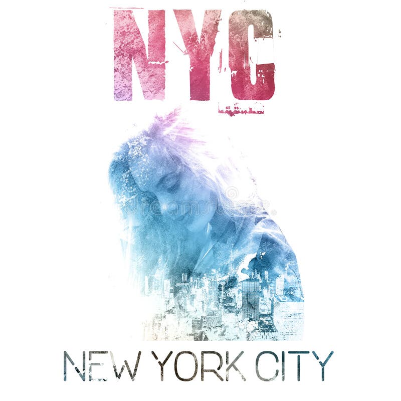 纽约艺术 与女孩画象的街道图表样式NYC 皇族释放例证 纽约艺术 与女孩画象的街道图表样式NYC 皇族释放例证