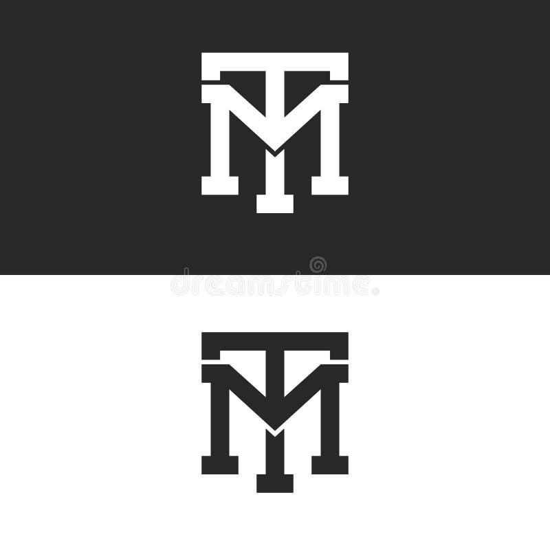 组合图案行家最初TM商标信件集合,重叠的两封大胆的信件T M联盟,名片的线性编织的标记MT 皇族释放例证 组合图案行家最初TM商标信件集合,重叠的两封大胆的信件T M联盟,名片的线性编织的标记MT 皇族释放例证
