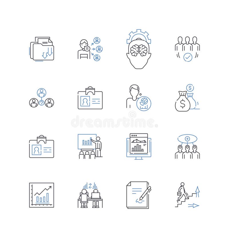 Organizational vision outline icons collection. Direction, Purpose, Strategy, Focus, Ambition, Mission, Ideology vector. Organizational vision outline icons collection. Direction, Purpose, Strategy, Focus, Ambition, Mission, Ideology vector