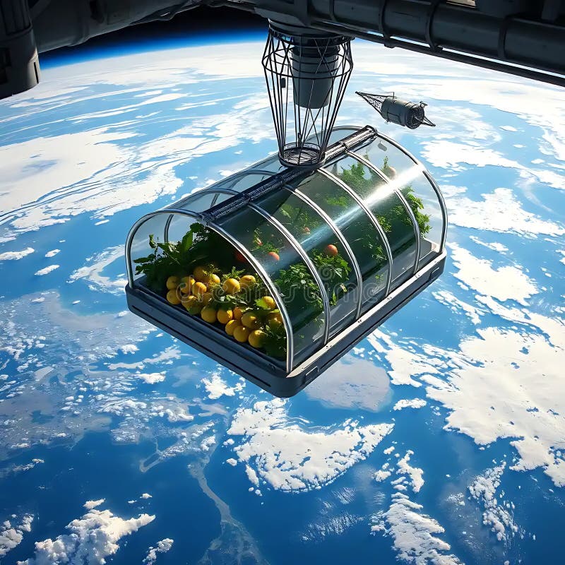 绕地球运行的深空温室食物种植 库存例证