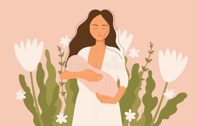 给婴儿喂奶的有爱心的妇女. 哺乳母乳概念. 有爱的母亲 向量例证
