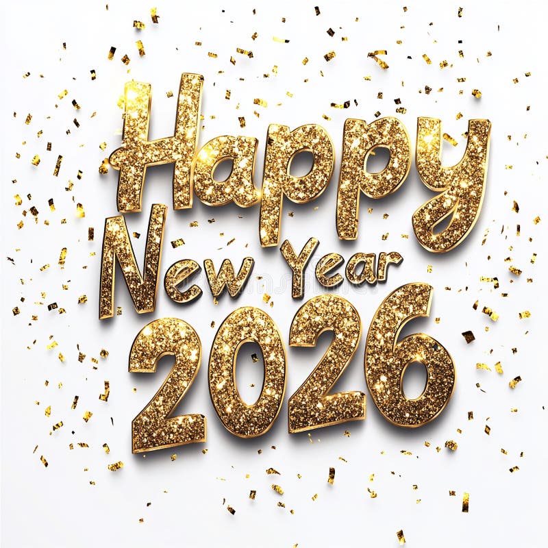 绚丽的烟花庆祝2026年新年快乐的文字 库存例证