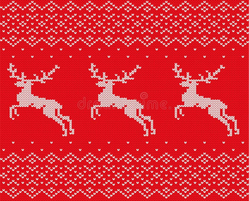 编织与鹿和装饰品的圣诞节设计 Xmas无缝的样式红色背景 被编织的冬天毛线衣纹理 皇族释放例证 编织与鹿和装饰品的圣诞节设计 Xmas无缝的样式红色背景 被编织的冬天毛线衣纹理 皇族释放例证