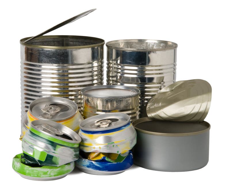 Cans and tins prepared for recycling. Cans and tins prepared for recycling