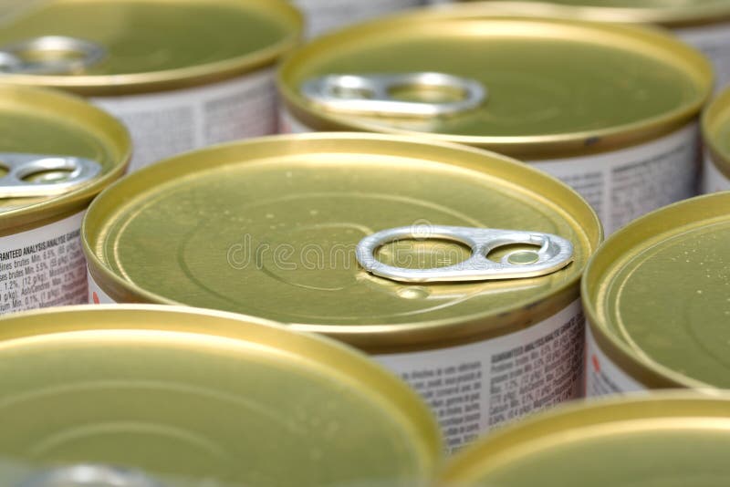 Rows of tins of canned food. Rows of tins of canned food