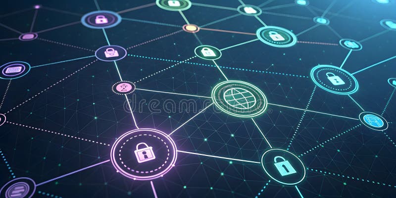 网络安全 : 全球数据保护网络. 保护您的未来 向量例证