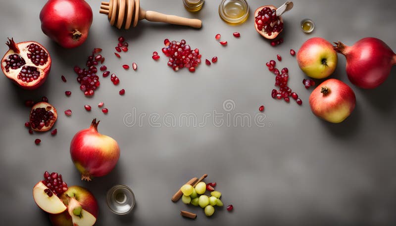 罗什·哈沙纳. 石榴苹果蜂蜜传统庆祝品 向量例证