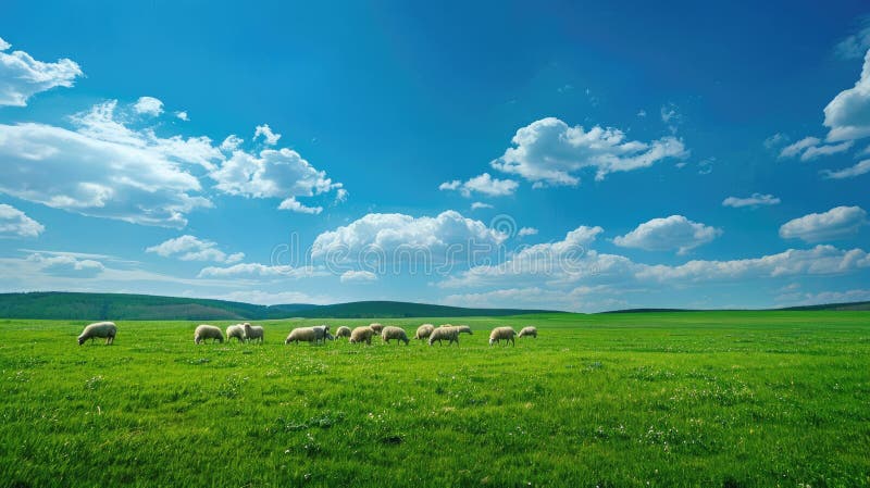 sheep graze in the field. AI generated. sheep graze in the field. AI generated