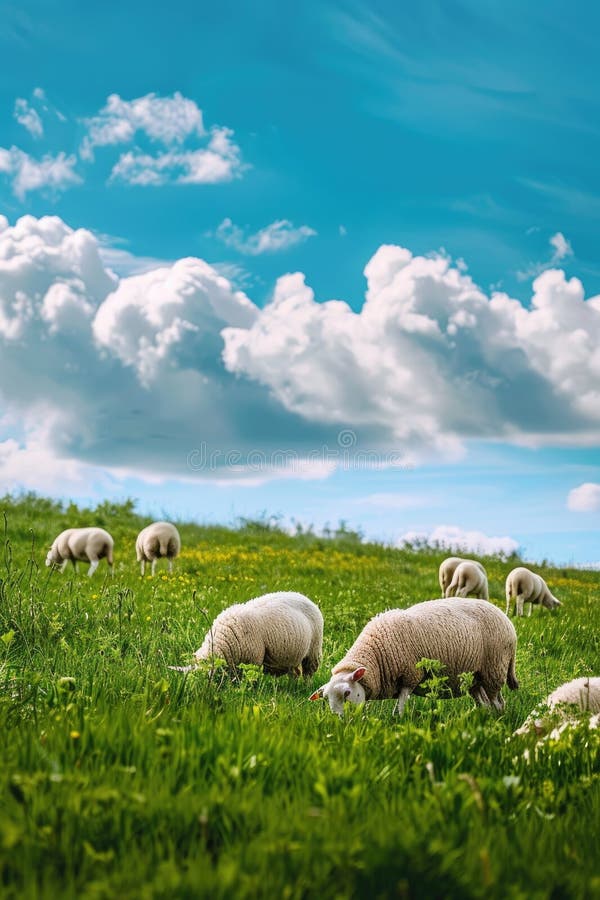 sheep graze in the field. AI generated. sheep graze in the field. AI generated