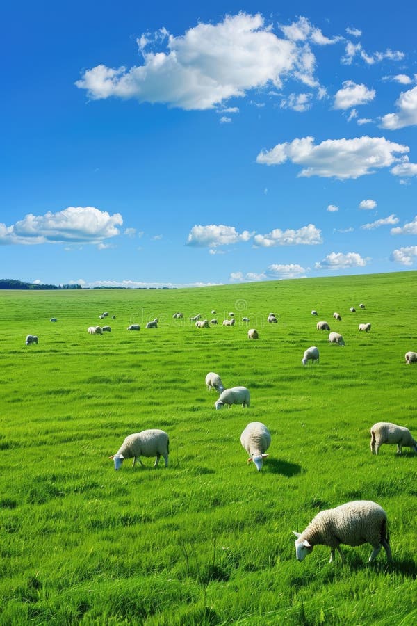 sheep graze in the field. AI generated. sheep graze in the field. AI generated