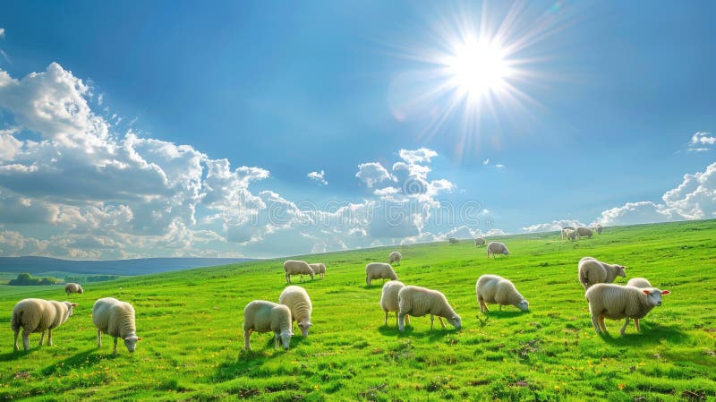 sheep graze in the field. AI generated. sheep graze in the field. AI generated