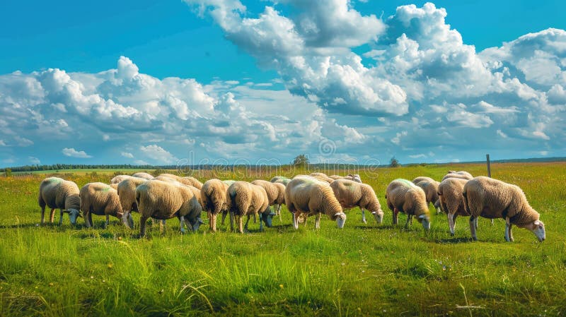 sheep graze in the field. AI generated. sheep graze in the field. AI generated