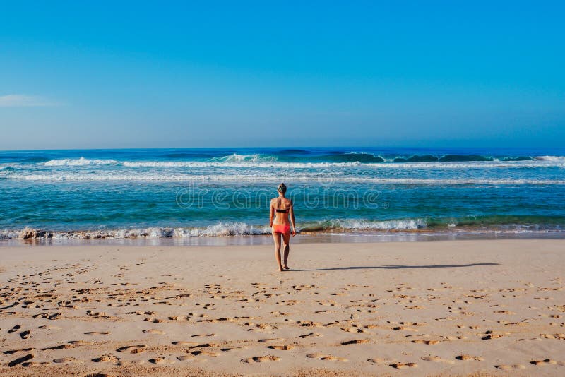 美丽的冲浪者女孩享受在热带海滩的假期 有冲浪板的少妇在斯里兰卡 免版税库存图片 美丽的冲浪者女孩享受在热带海滩的假期 有冲浪板的少妇在斯里兰卡 免版税库存图片