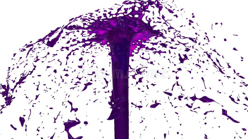美丽的喷泉浪花液体喜欢紫罗兰色汁液 在白色背景的3d与阿尔法通道用途阿尔法面具 a上面