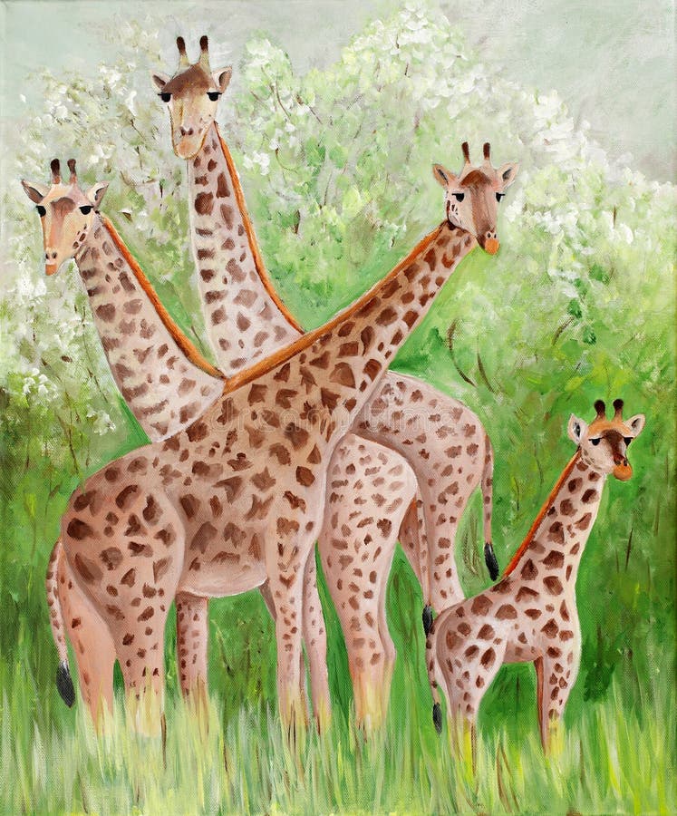 Beautiful acrylic painting of a herd of Giraffes at Masai Mara bushes. Beautiful acrylic painting of a herd of Giraffes at Masai Mara bushes