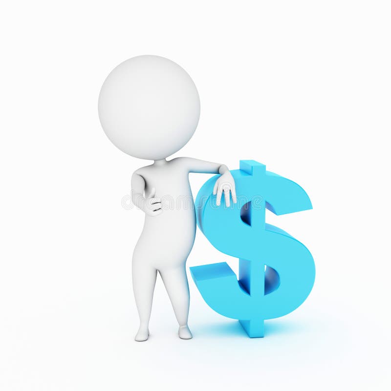 3d rendered illustration of a little guy with a dollar sign. 3d rendered illustration of a little guy with a dollar sign