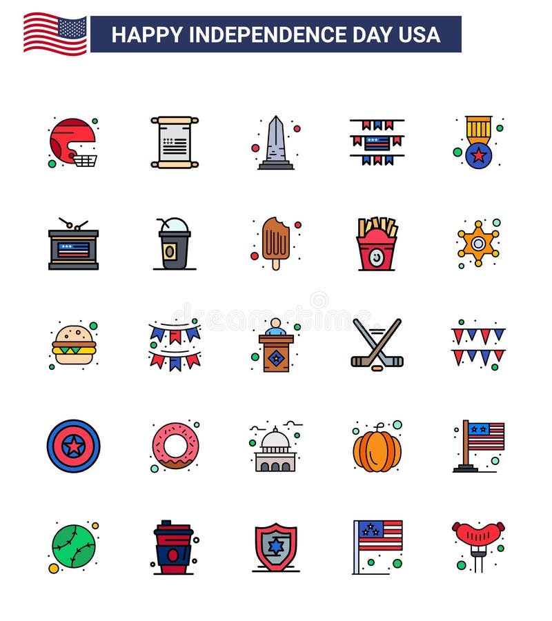 美国25日平线标志和符号的股票矢量图图标包;彩绘;美国;华盛顿;视觉 皇族释放例证