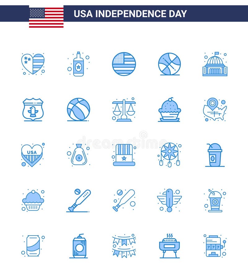 美国25日蓝色标志和标志的股票矢量图标包；地点；标志；美国；球 库存例证