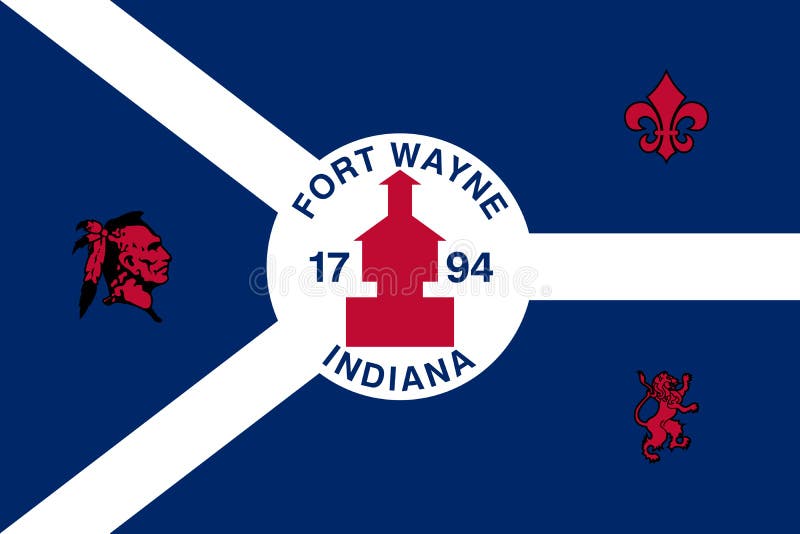 Top view of flag Fort Wayne, Indiana, untied states of America. USA patriot and travel concept. no flagpole. Plane design, layout. Flag background. Top view of flag Fort Wayne, Indiana, untied states of America. USA patriot and travel concept. no flagpole. Plane design, layout. Flag background