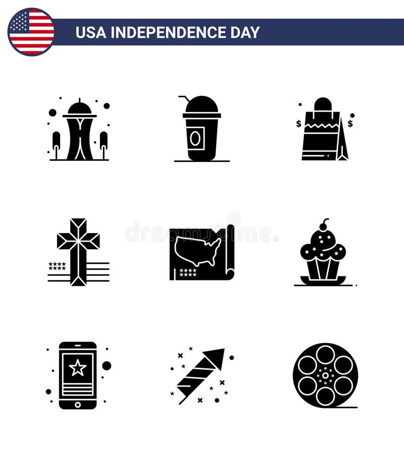 美国地图袋教堂美国版9日线标和符号的股票矢量图图标包 库存例证