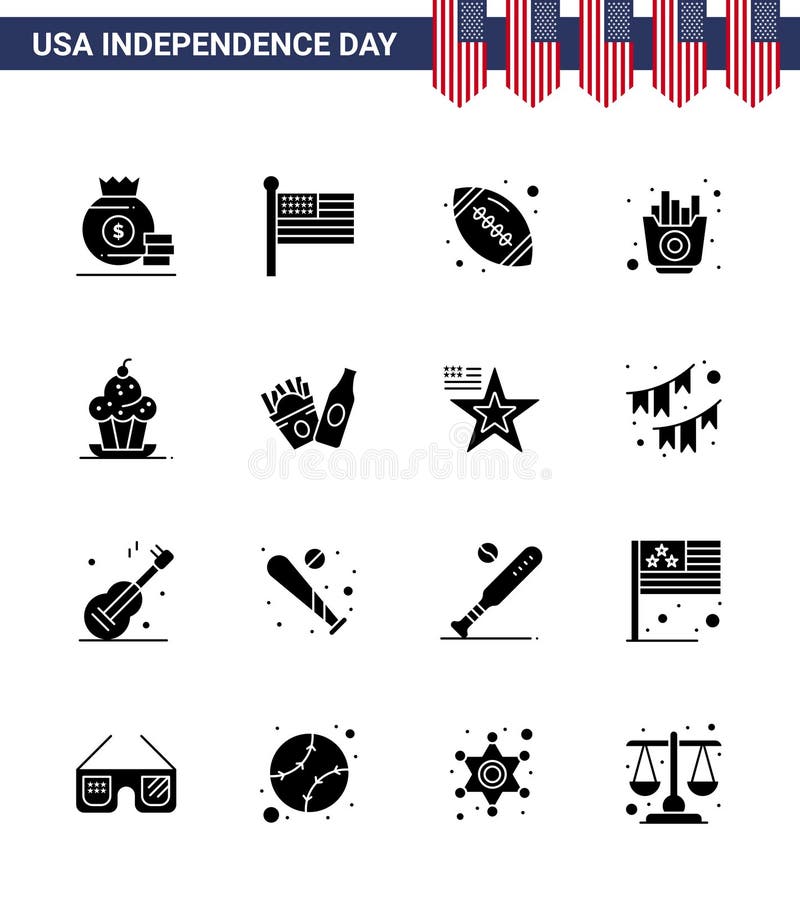 美国第16天实体字形标志和符号的股票矢量图图标包；芯片；球；薯条；快 库存例证