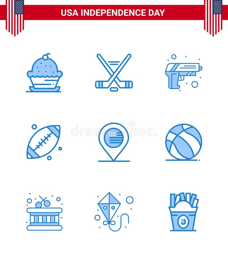 美国第9日线标志和符号的股票矢量图图标包；体育；美国；足球；武器 向量例证