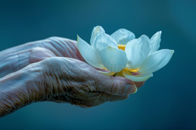 老年手握白莲花的纯洁启蒙与重生 皇族释放例证