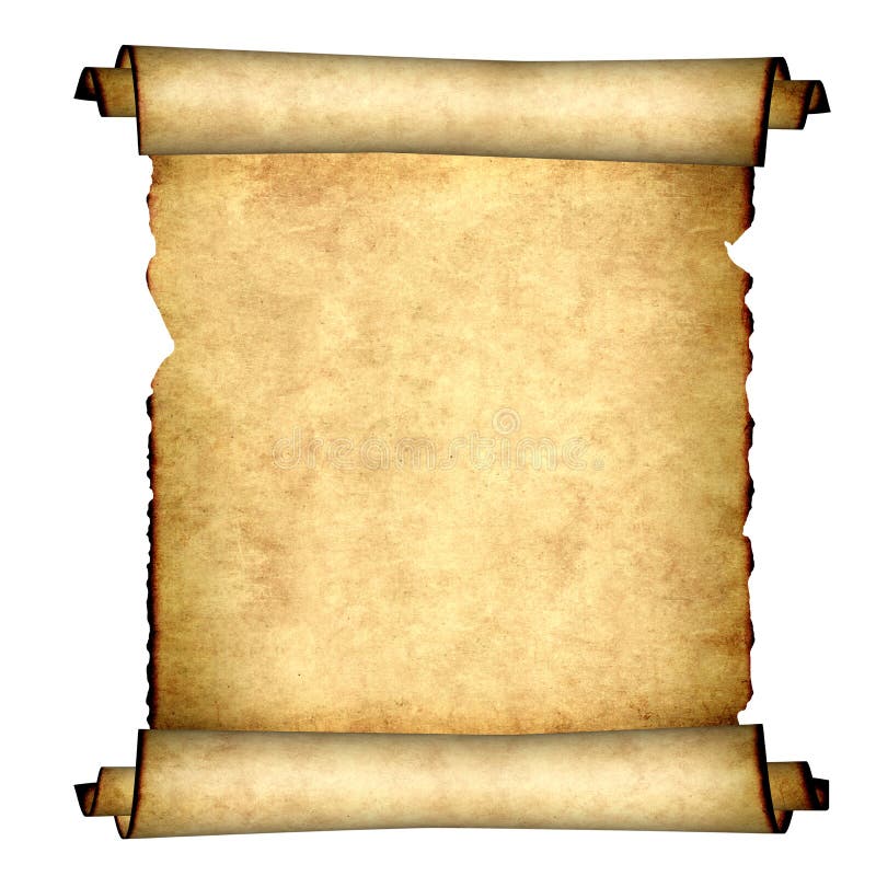 Old parchment. Isolated on white background. Copy space for your text. Mock up template. 3d render. Old parchment. Isolated on white background. Copy space for your text. Mock up template. 3d render