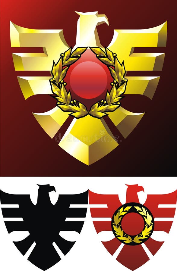 Heraldry emblem with gold eagle and laurel wreath. Heraldry emblem with gold eagle and laurel wreath