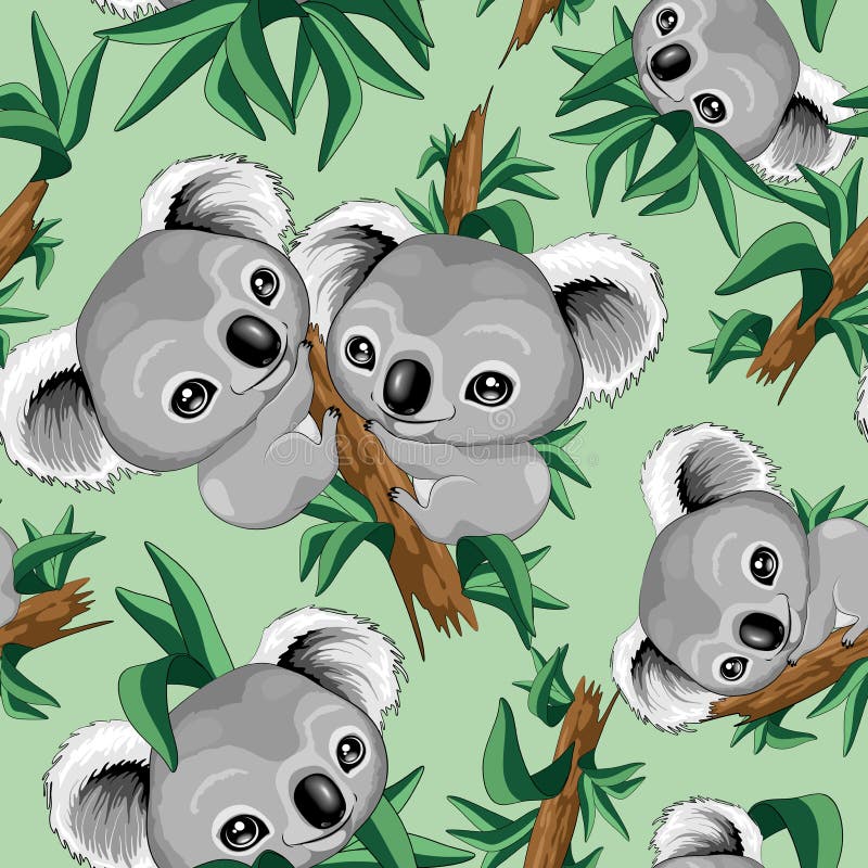 Cute Baby Koala on his eucalypt branch. The koala is an arboreal herbivorous marsupial native to Australia. Koalas typically inhabit open eucalypt woodlands, and the leaves of these trees make up most of their diet. On this design, the Elements are assembled to compose a Seamless Repeat Vector Pattern. Copyright BluedarkArt. Cute Baby Koala on his eucalypt branch. The koala is an arboreal herbivorous marsupial native to Australia. Koalas typically inhabit open eucalypt woodlands, and the leaves of these trees make up most of their diet. On this design, the Elements are assembled to compose a Seamless Repeat Vector Pattern. Copyright BluedarkArt.