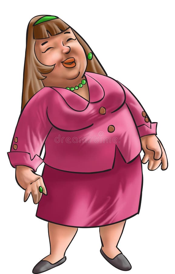 The fat girl wearing pink clothes and green necklace. The fat girl wearing pink clothes and green necklace