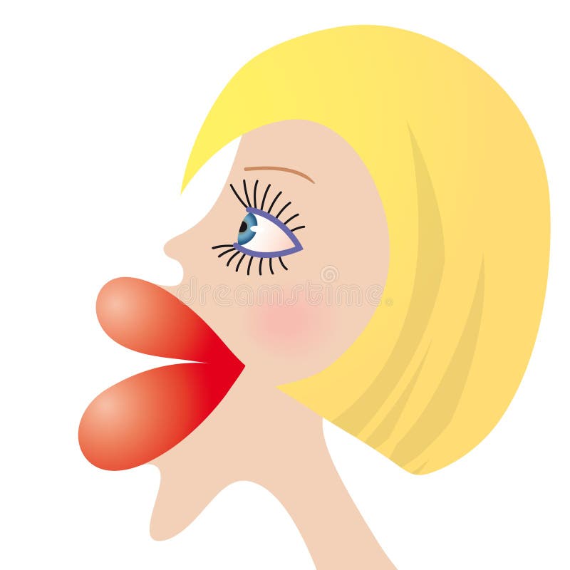 Illustration of woman with swollen lips. Illustration of woman with swollen lips