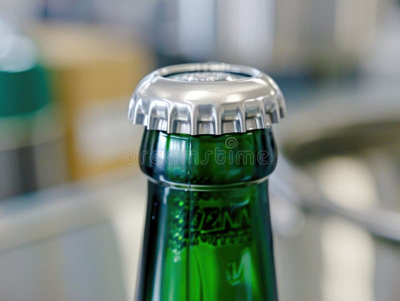A close up of a vibrant green beer bottle being uncapped with a standard scale in the background. AI generated. A close up of a vibrant green beer bottle being uncapped with a standard scale in the background. AI generated