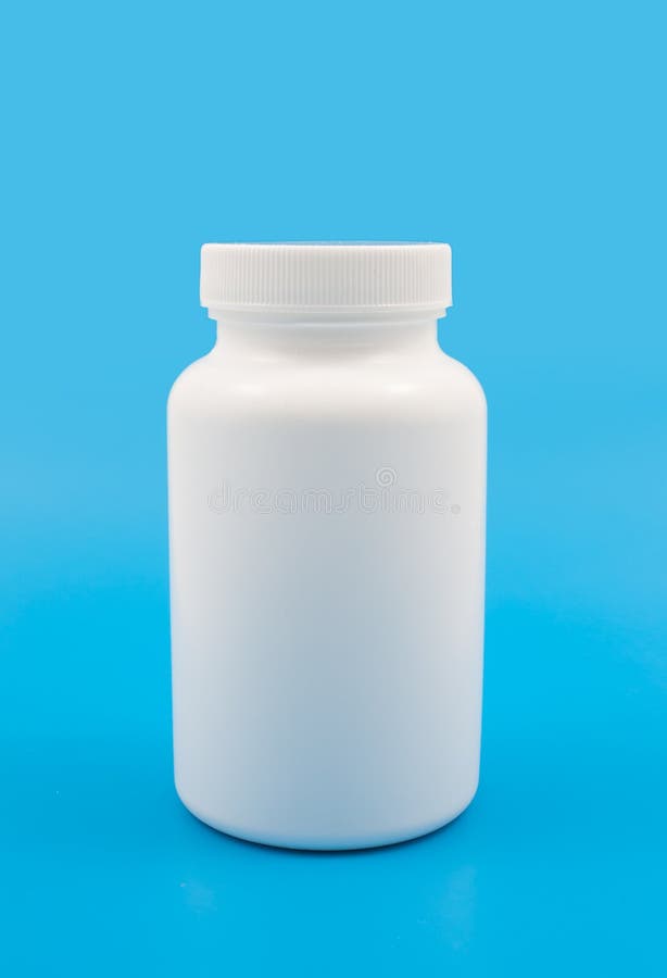 White clean medicine can on blue background. White clean medicine can on blue background.