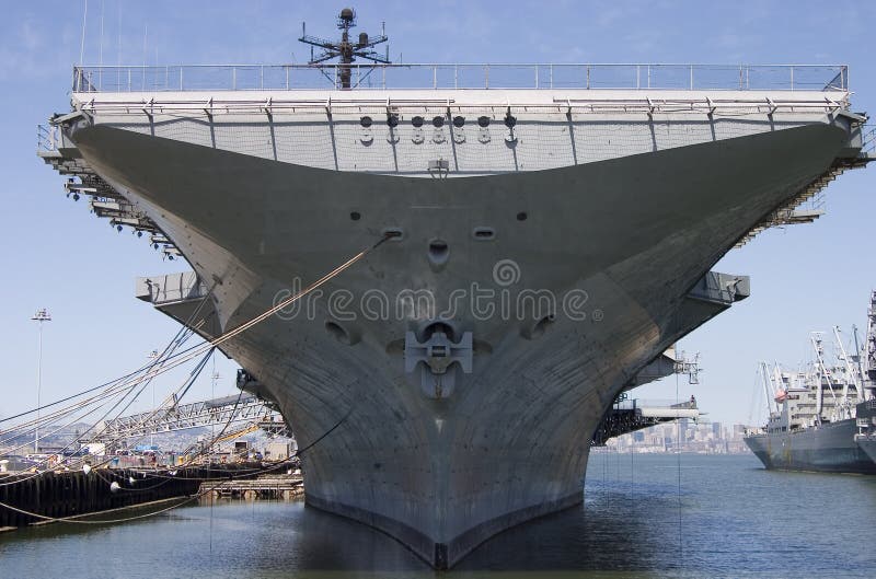 The bow of the aircraft carrier intrepid, docked at Alameda California. The bow of the aircraft carrier intrepid, docked at Alameda California.