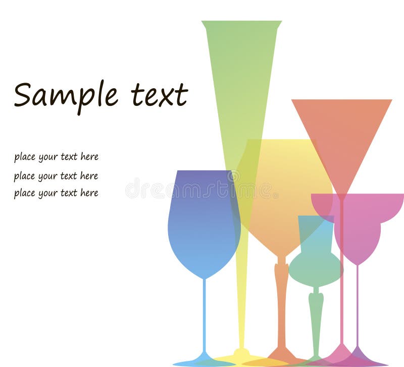 Advertising banners including several colored glasses for wine and cocktails. Advertising banners including several colored glasses for wine and cocktails