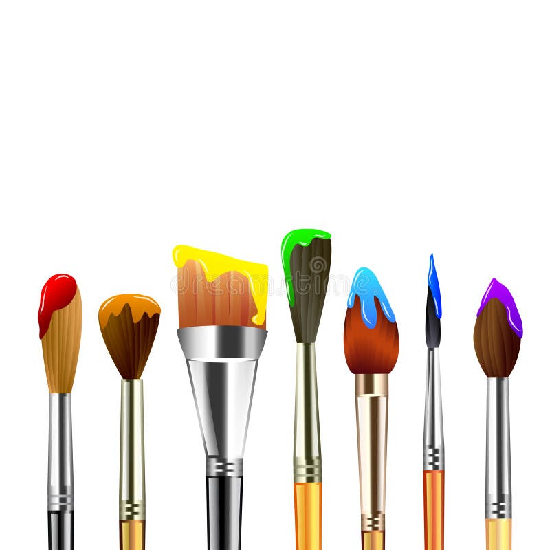 Artist paint brushes isolated on white background vector. Artist paint brushes isolated on white background vector