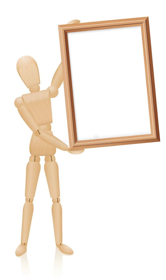 Artist mannequin with blank wooden picture frame. vector illustration on white background. Artist mannequin with blank wooden picture frame. vector illustration on white background.