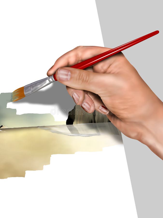 Illustration of an artist painting a landscape. Illustration of an artist painting a landscape