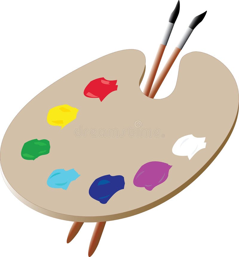 An artist's palette with two paintbrushes. An artist's palette with two paintbrushes