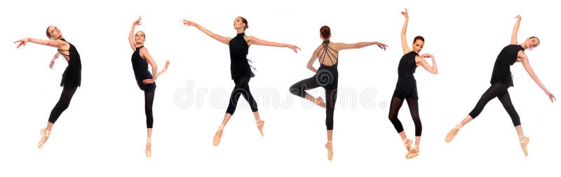 Multiple Ballet En Pointe Poses in Studio With White Background. Multiple Ballet En Pointe Poses in Studio With White Background