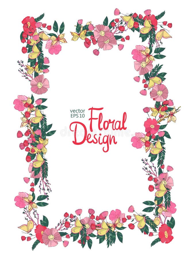 Download 花卉框架用花莓果和蝴蝶 向量例证. 插画 包括有 框架, 艺术, 华丽, 看板卡, brander, 蝴蝶 - 62532058