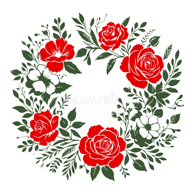花矢量图集. 红玫瑰花叶枝花装饰插图 库存例证