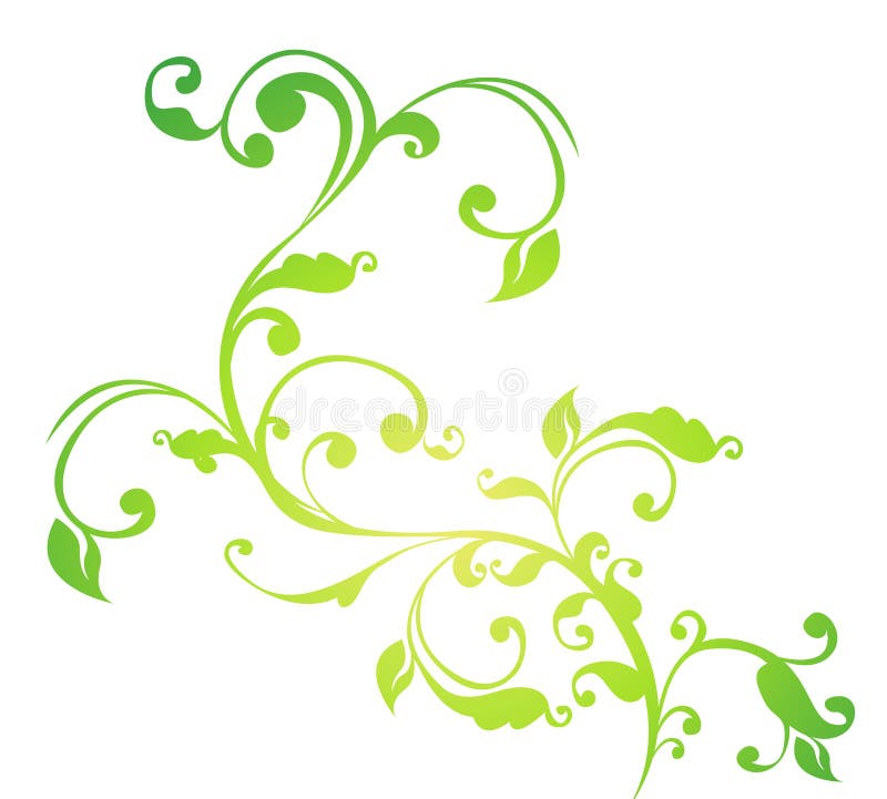 Drawing of green flower and vines pattern in a white background. Drawing of green flower and vines pattern in a white background