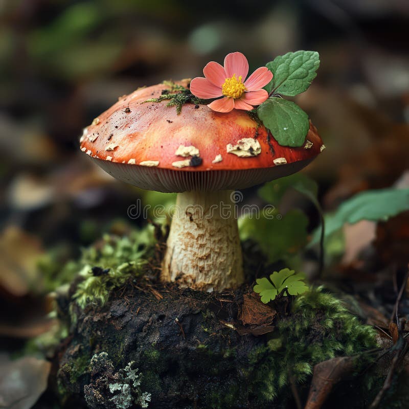 苔藓地林下鲜红蘑菇 免版税库存图片